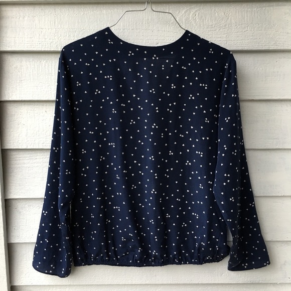 Madewell Silk Faux Wrap Blouse Navy Hearts - Picture 4 of 8